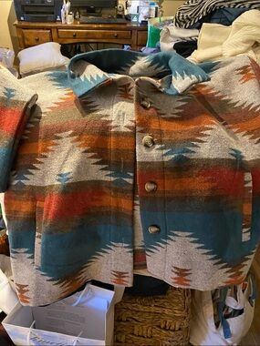 Blue B Collection Southwestern Print Jacket in Teal & Rust